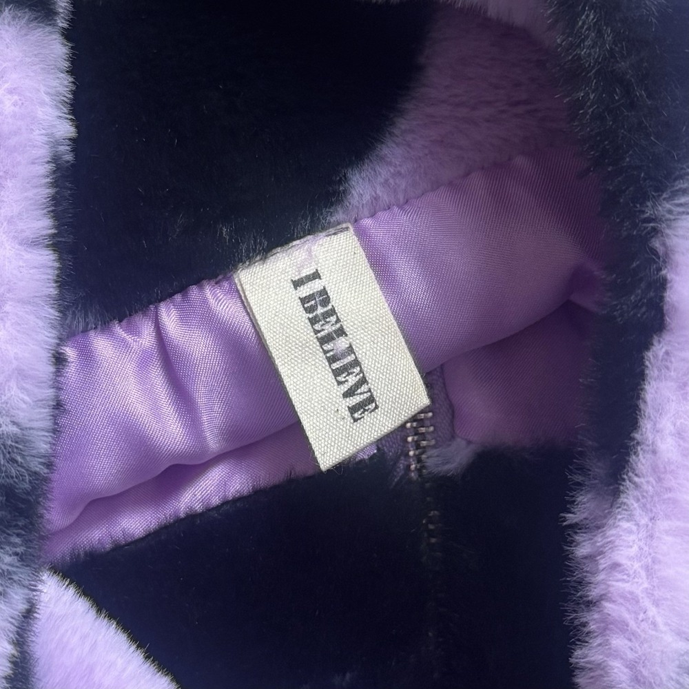 NEW I Believe Purple Heart Fuzzy Bomber Jacket Feminine Cozy Special Occasion 1X - Picture 8 of 11